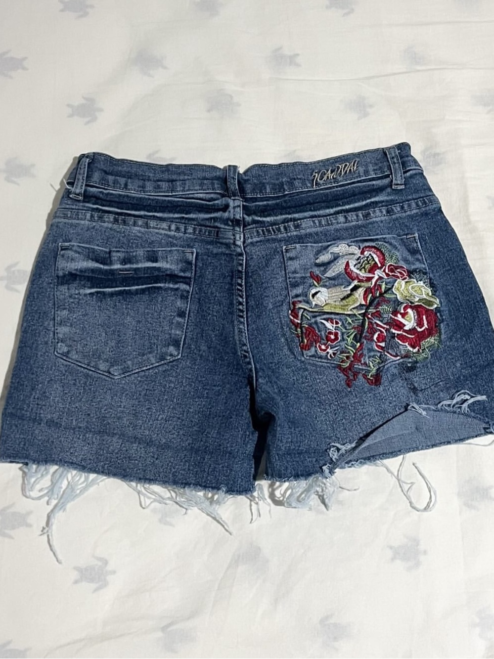 Embroidered denim shorts